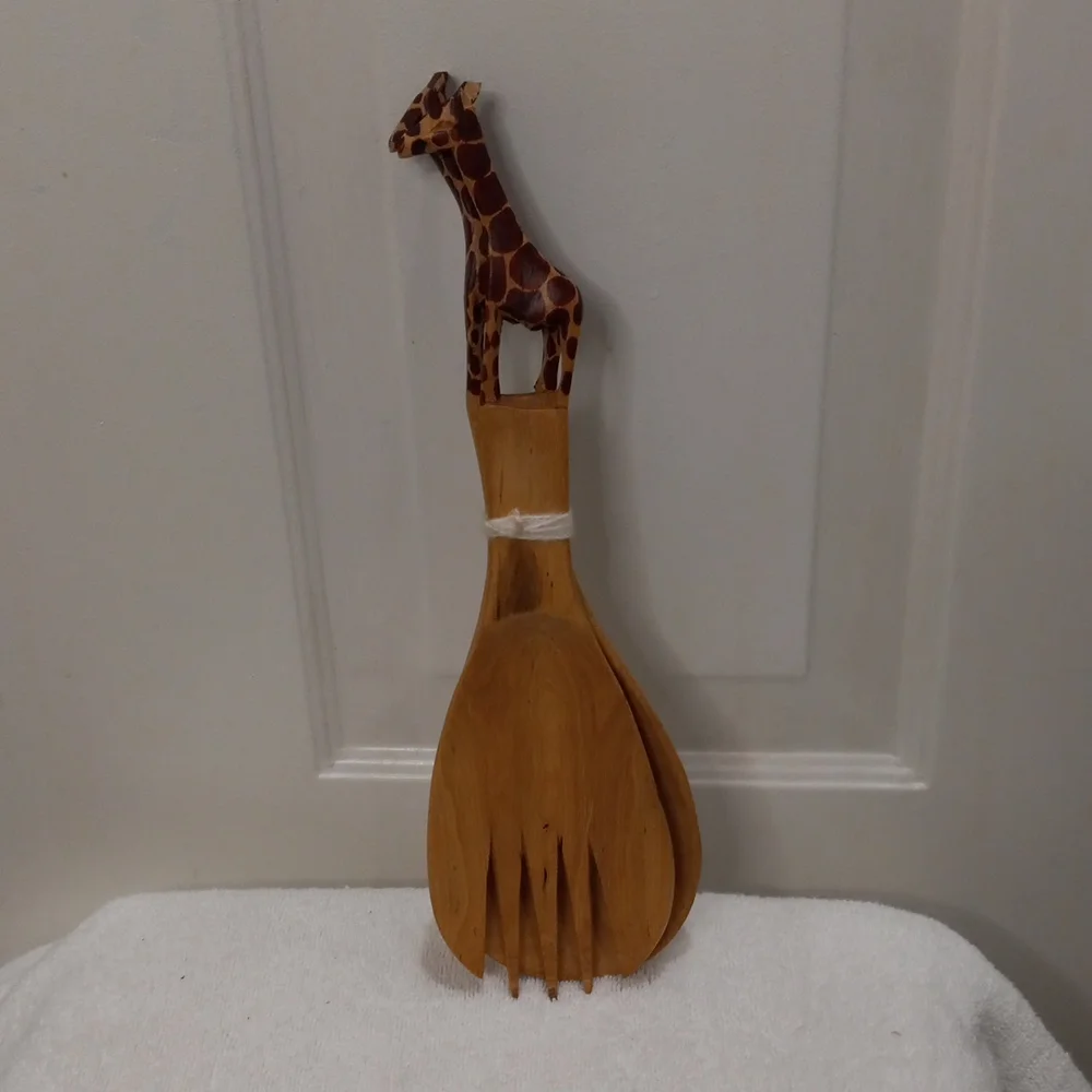 Salad Set With Giraffes Wooden
